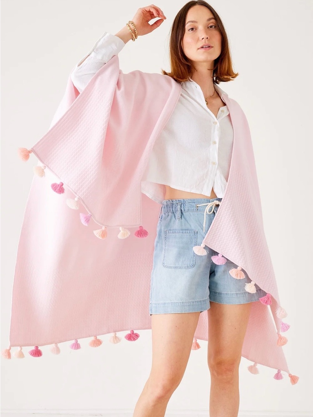 NWT Mersea Travel Wrap with Tassels in Pink/ OS